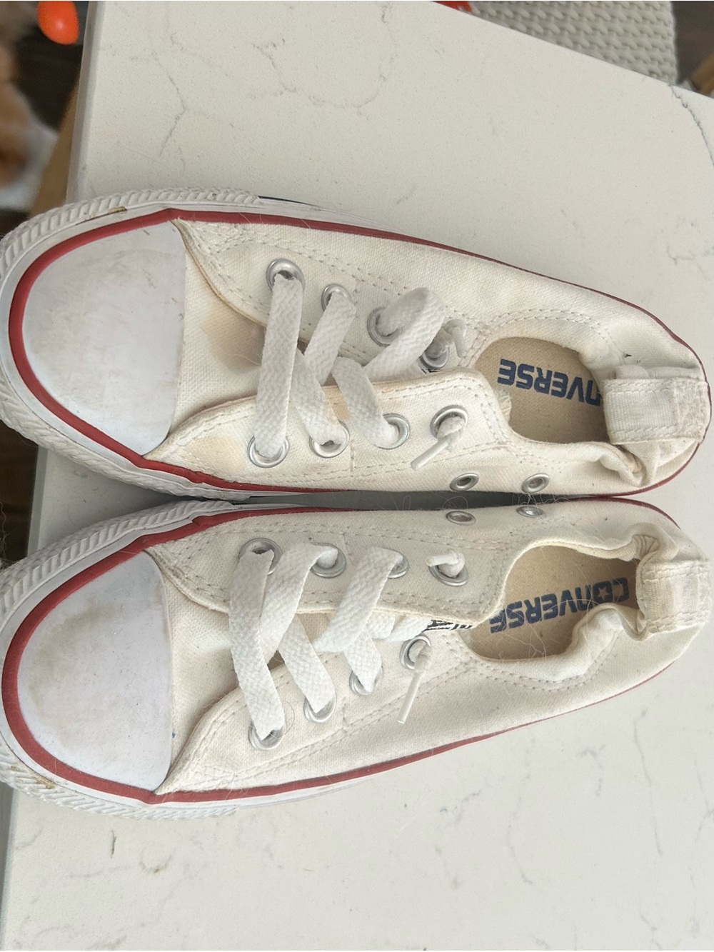Converse White Canvas Sneakers with Red Trim